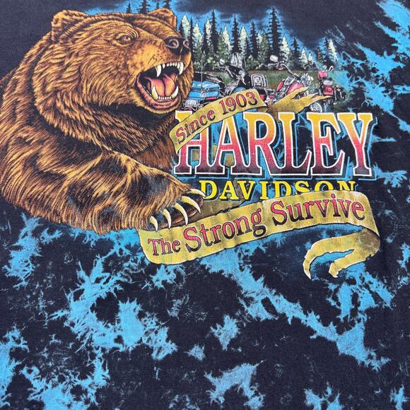 Vintage Harley Davidson Shirt XL Strong Survive Bear Single Stitch Allover Print - Picture 3 of 6